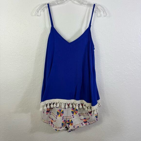 Judith March blue tassle tank size small bullhead open back romper - Picture 1 of 11